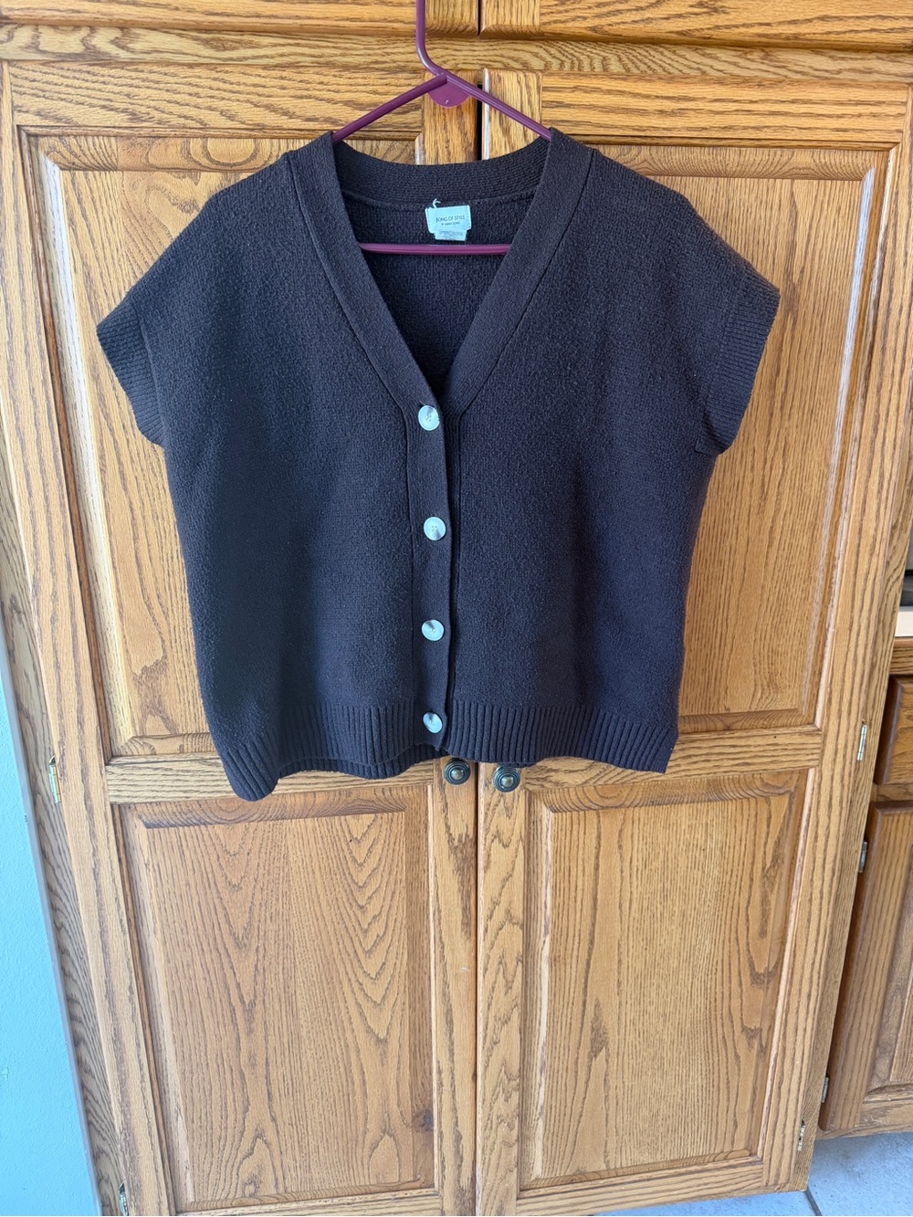 Classic Short-Sleeve Button Cardigan Sweater Vest - Brown